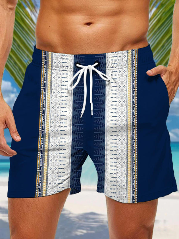 Men casual geometric print pocket shorts front view