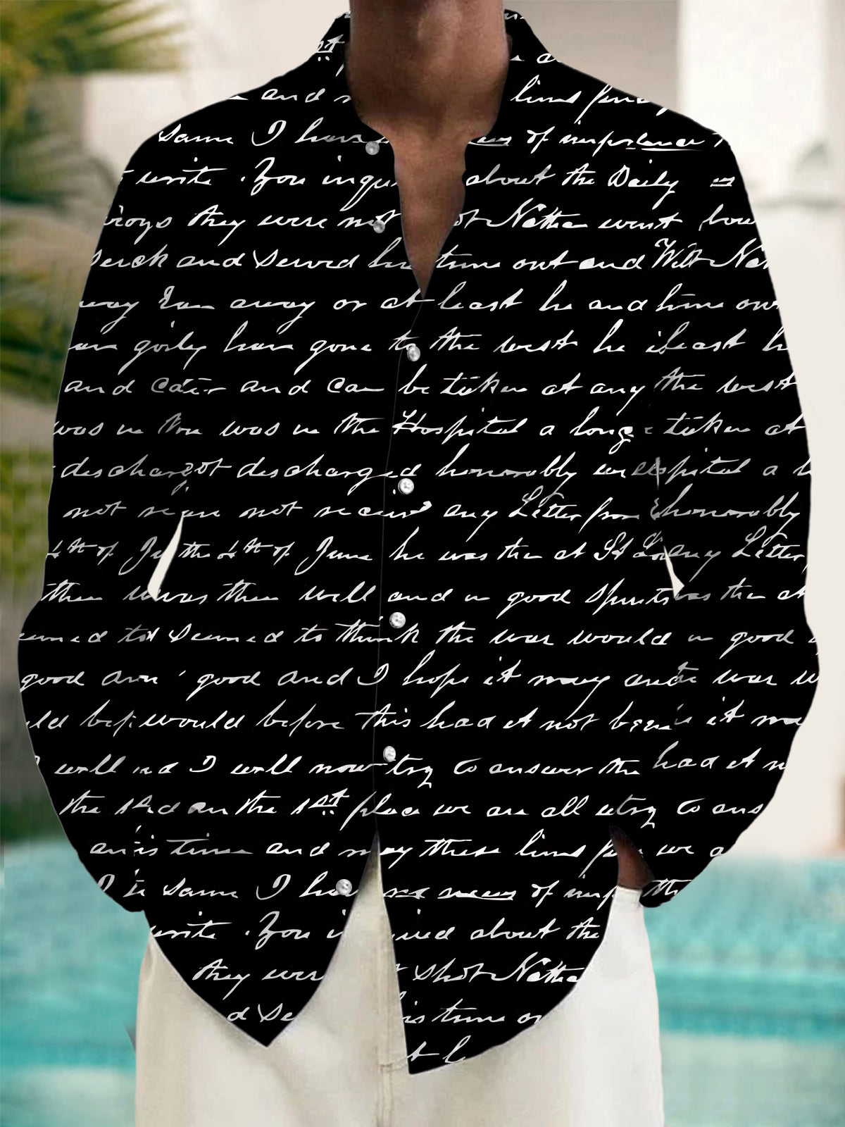 Letter Print Men's Pocket Long Sleeve Shirts