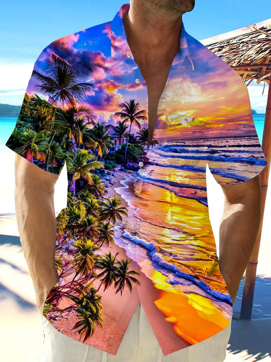 men's Hawaiian shirt front view beach vacation