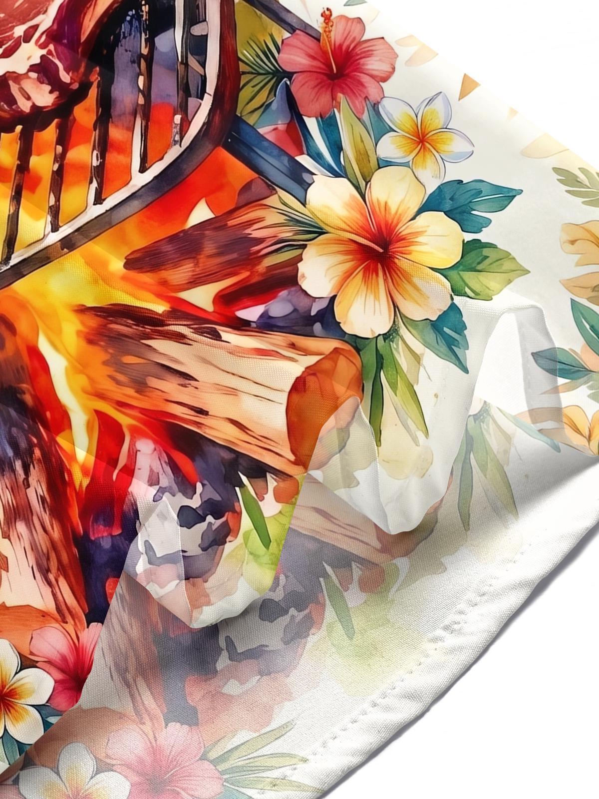 Beach BBQ Steak Hawaiian Men's Pocket Short Sleeve Shirts
