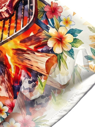 Beach BBQ Steak Hawaiian Men's Pocket Short Sleeve Shirts