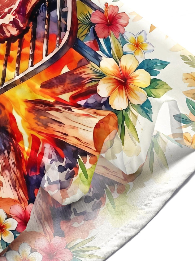 Beach BBQ Steak Hawaiian Men's Pocket Short Sleeve Shirts