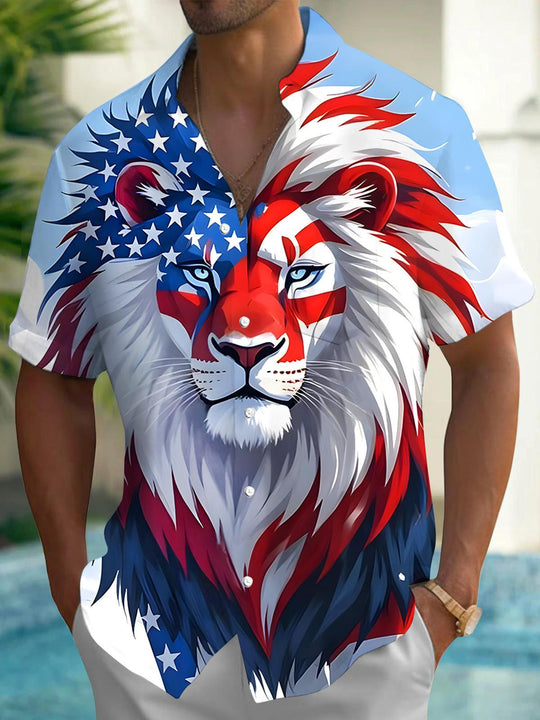 men's American flag print shirt front view Independence Day