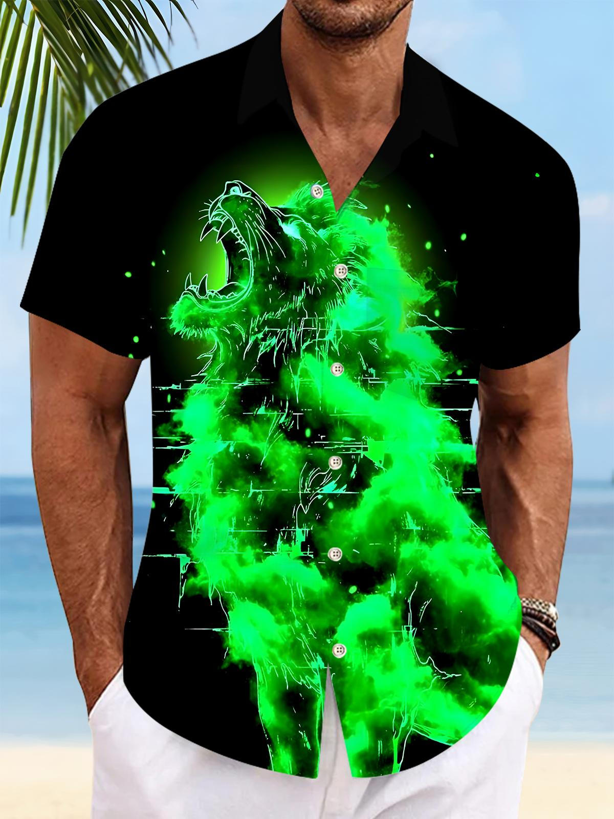 Animals Lion Men's Pocket Short Sleeve Shirts