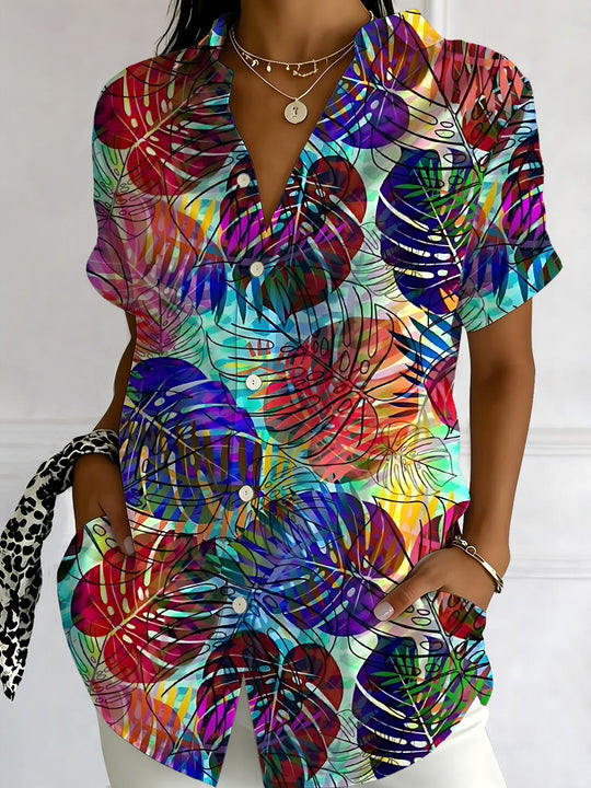 Leaf Print Women's Short Sleeve Shirts