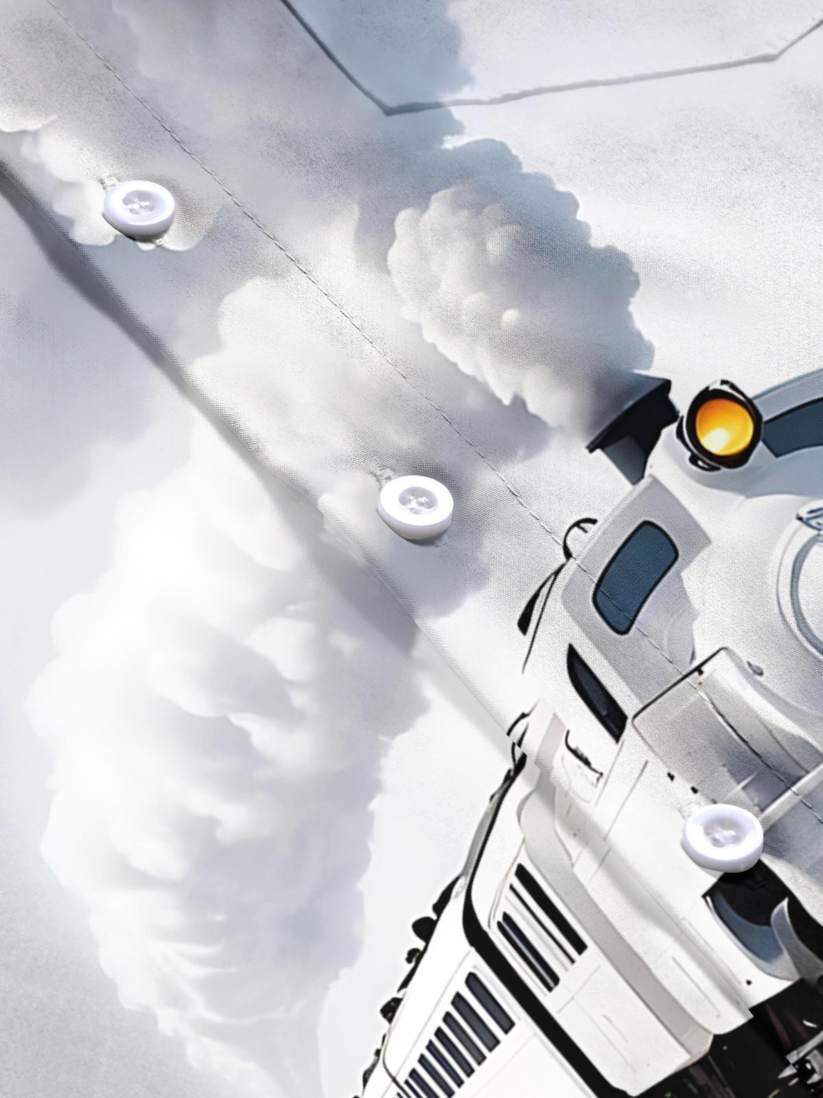 Train Print Men's Pocket Short Sleeve Shirts