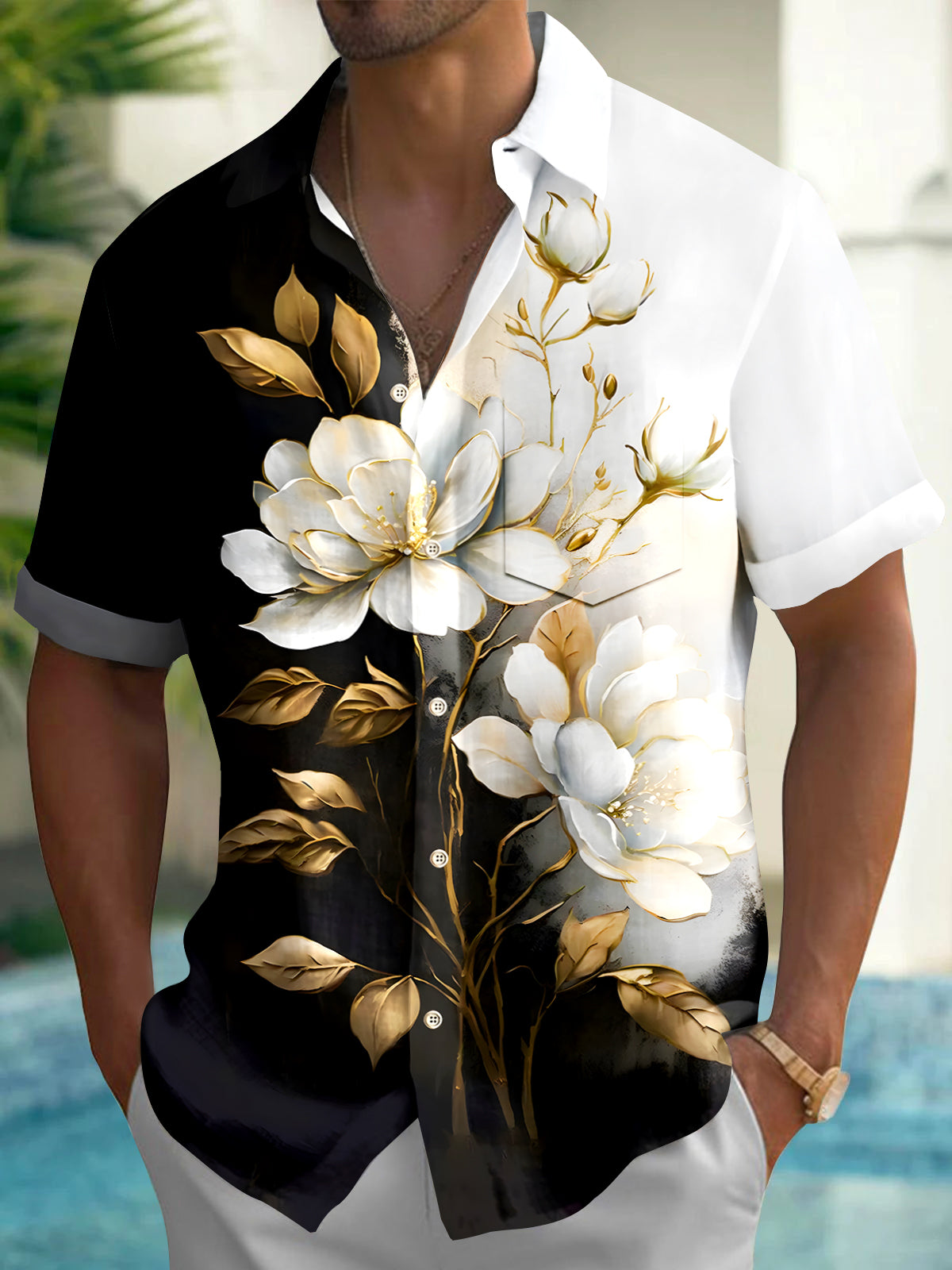 Floral Men's Pocket Short Sleeve Shirts