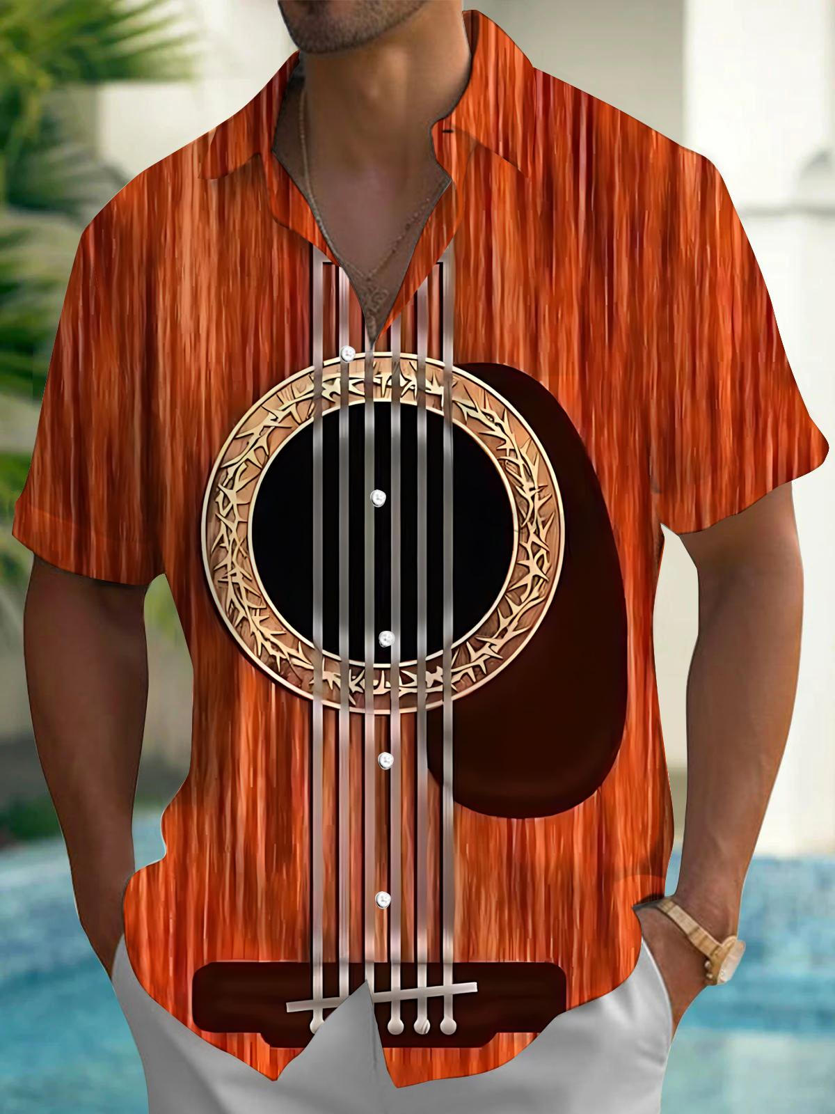 Guitar Art Print Men's Pocket Short Sleeve Shirts