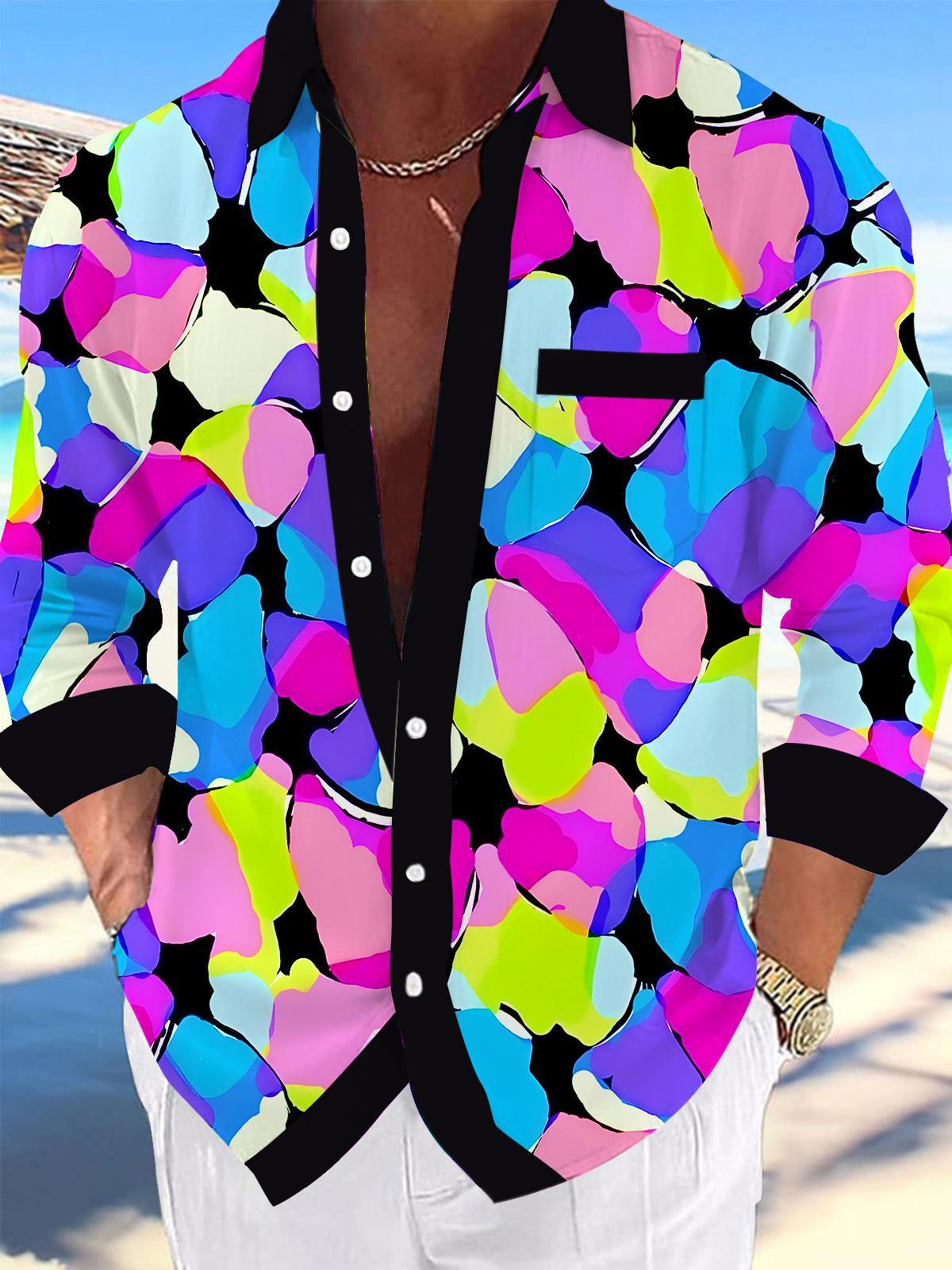 Psychedelic Colorful Abstract Geometry Men's Pocket Long Sleeve Shirts