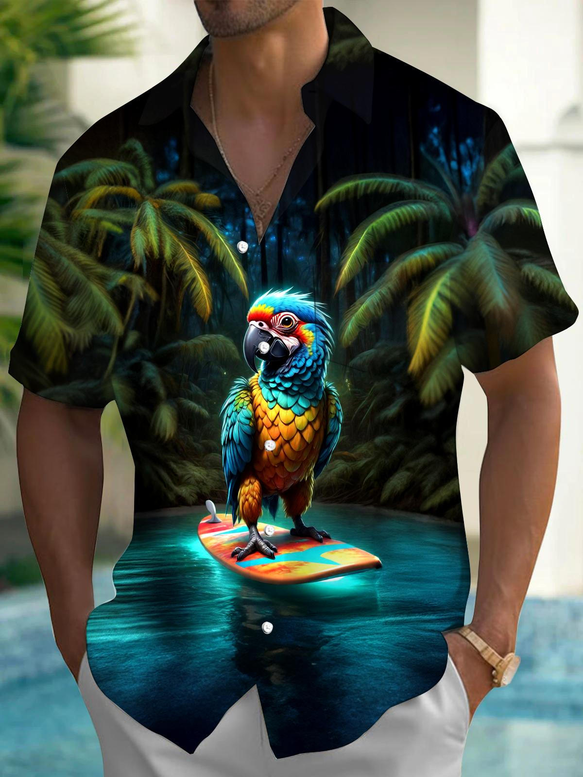 Coconut Tree Parrot Men's Pocket Short Sleeve Shirts