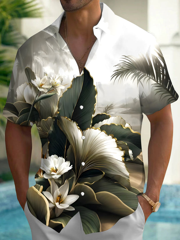 men's Hawaiian shirt front view tropical beach vacation