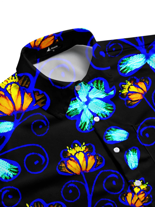 Men's aloha flower print short sleeve shirt side view