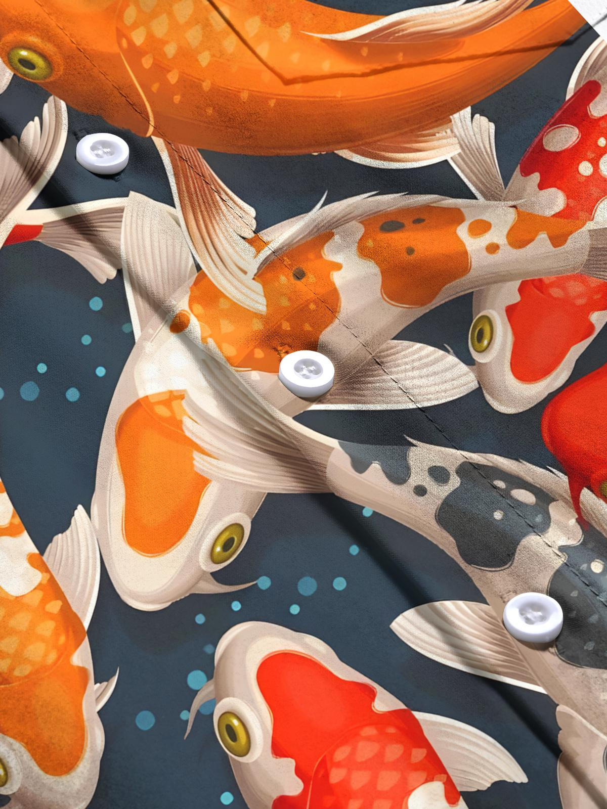 Carp Print Men's Pocket Short Sleeve Shirts