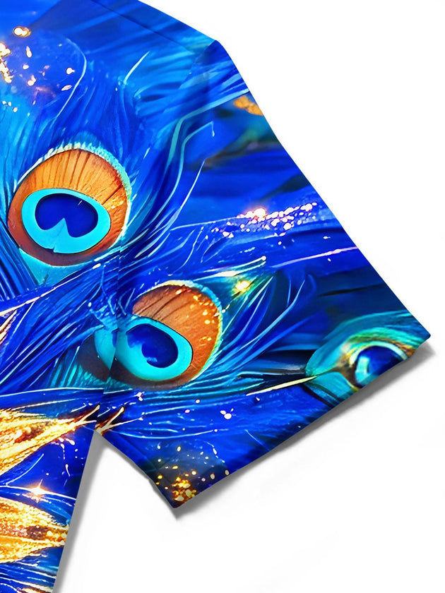 men's peacock print shirt close-up short sleeve