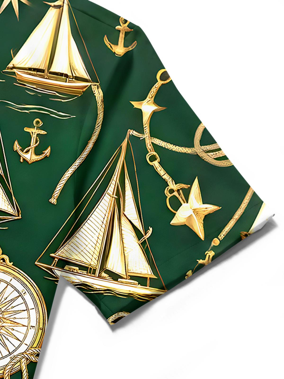 Retro Boat Compass Men's Pocket Short Sleeve Shirts