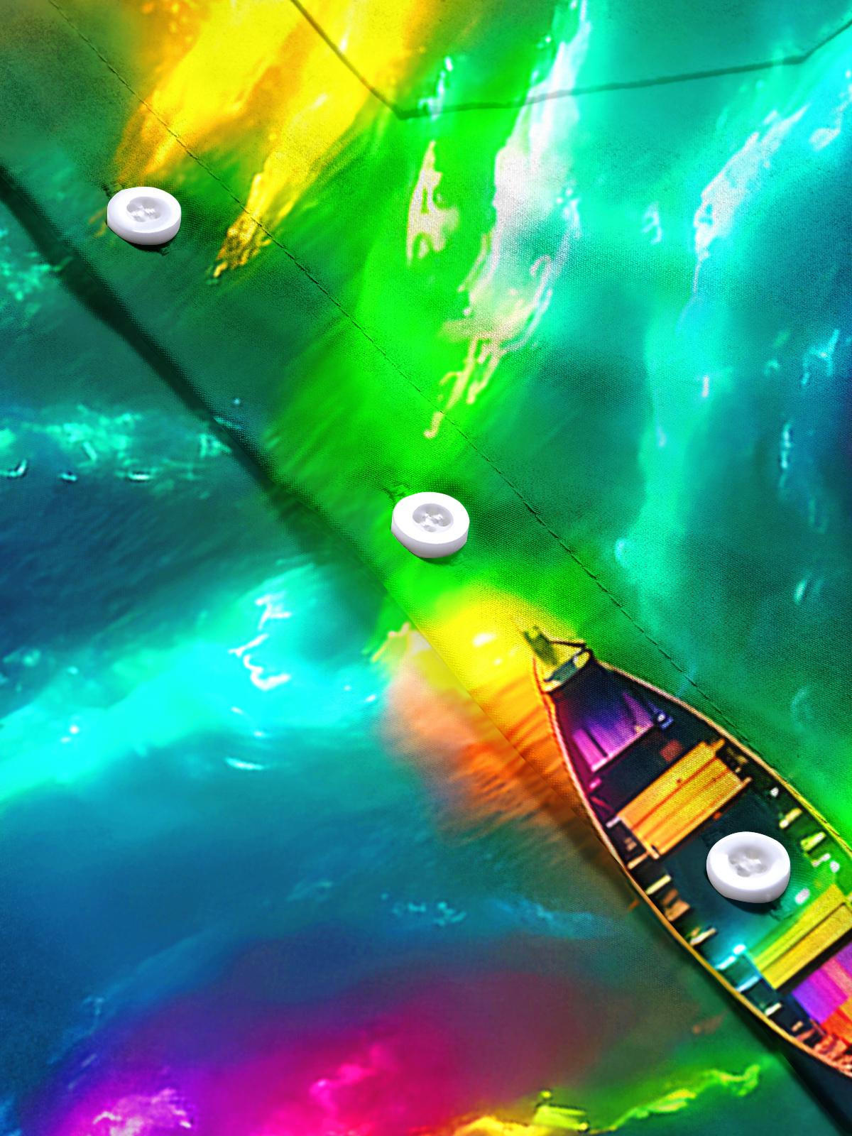 Hawaiian Tie Dye Boat Men's Pocket Short Sleeve Shirts