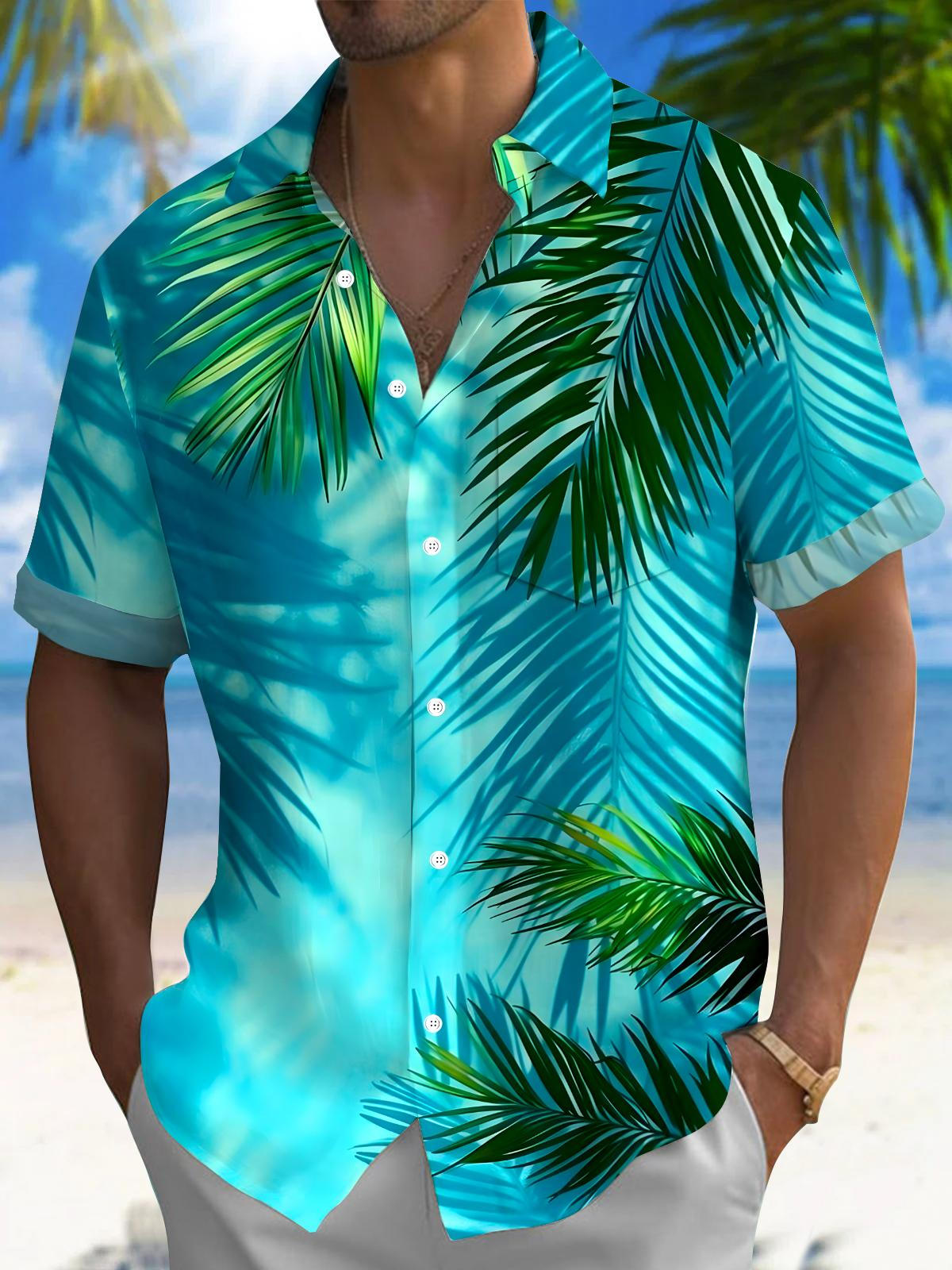 Hawaiian Leaf Men's Pocket Short Sleeve Shirts