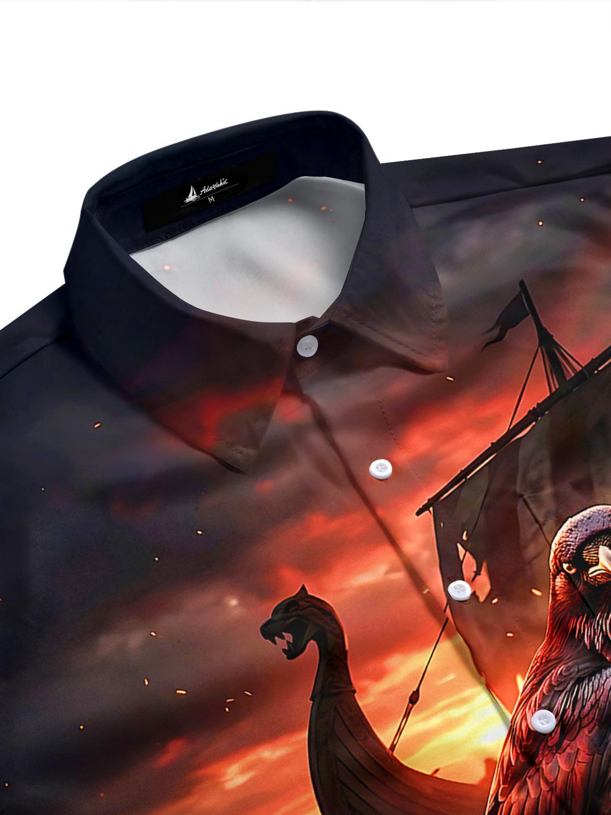 Dark Boat Crow Skull Men's Pocket Short Sleeve Shirts