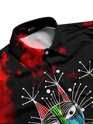 Men's funny cat pocket half sleeve shirt side view