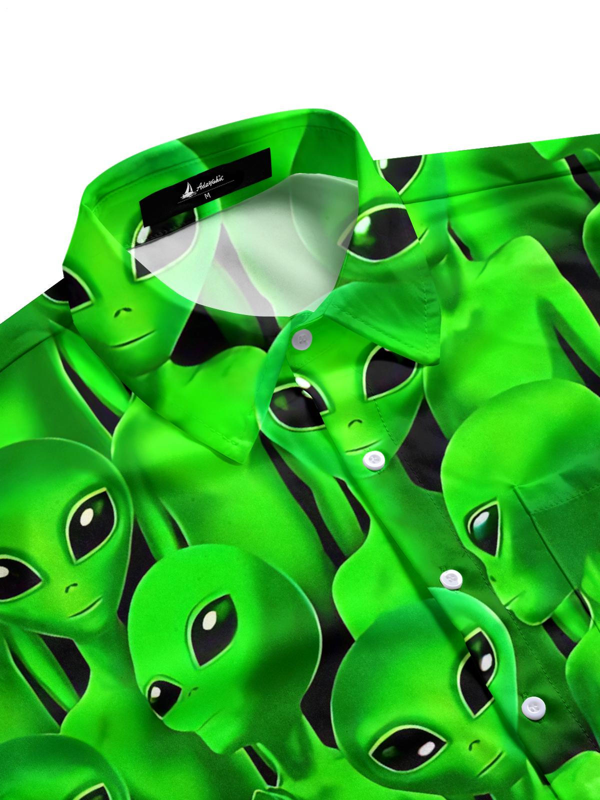 Men's alien print half sleeve shirt side view