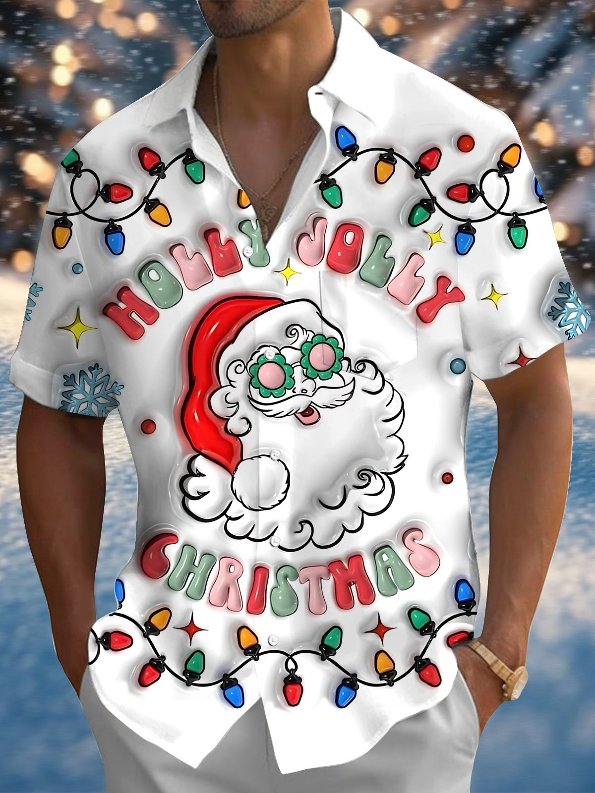 Santa Claus Print Men's Pocket Short Sleeve Shirts