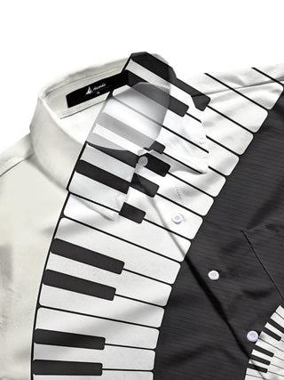 men's guitar print shirt side view