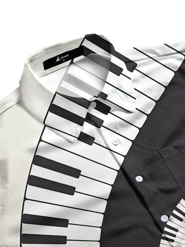 men's guitar print shirt side view