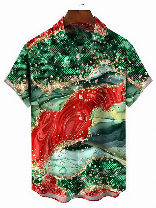 Men's abstract gradient print pocket short sleeve shirt front view