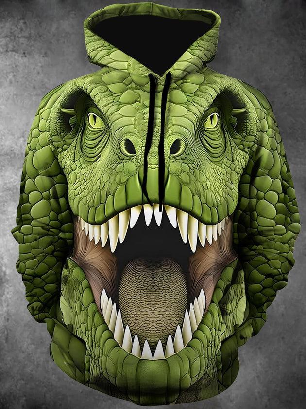 Men's funny crocodile graphic long sleeve pullover hoodie front view