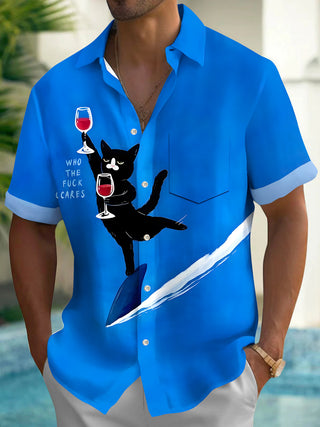 men's cat print shirt front view