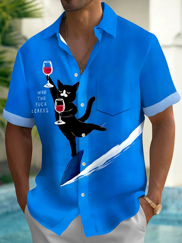 men's cat print shirt front view