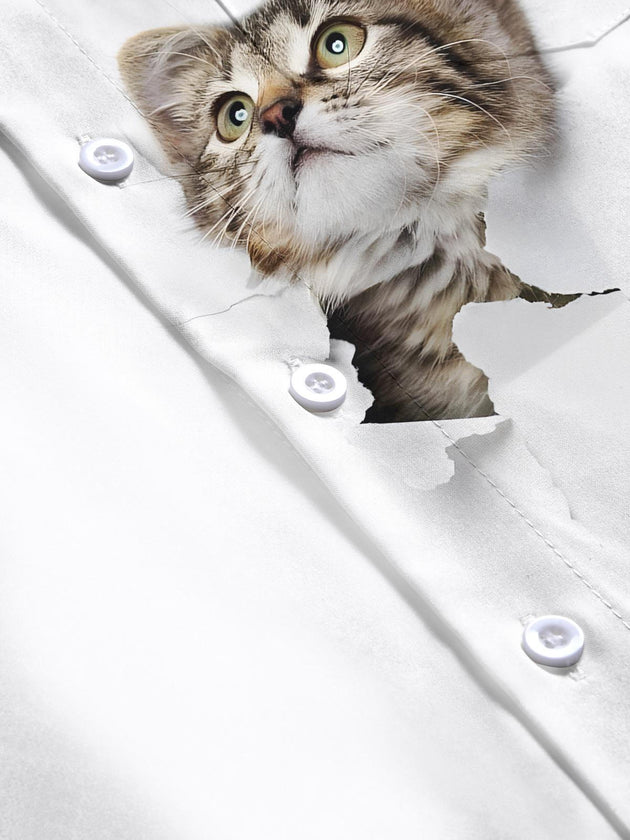 men's cat print short sleeve flat lay shirt