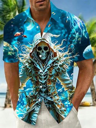 Underwater Skull Pirate Ocean Men's Pocket Short Sleeve Shirts
