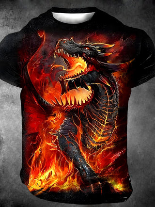 Men's short sleeve dragon print graphic t-shirt back view