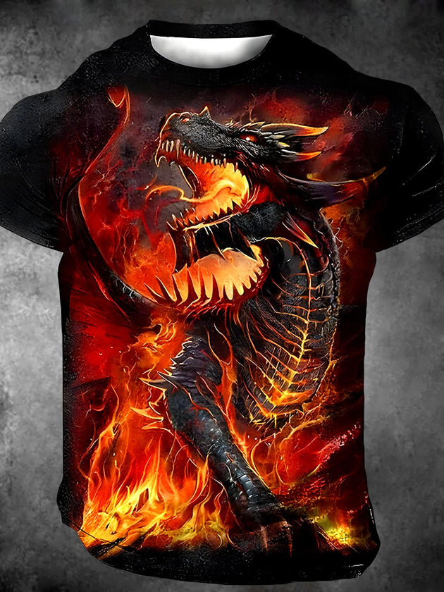 Men's short sleeve dragon print graphic t-shirt back view