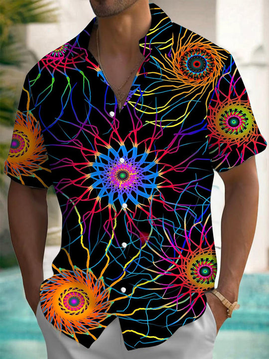 Men's abstract print pocket short sleeve shirt front view