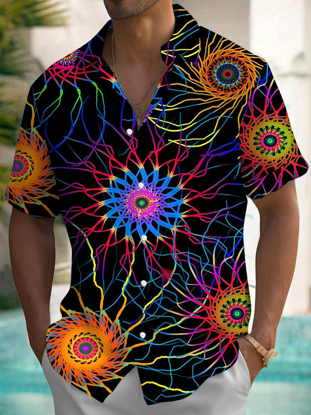 Men's abstract print pocket short sleeve shirt front view