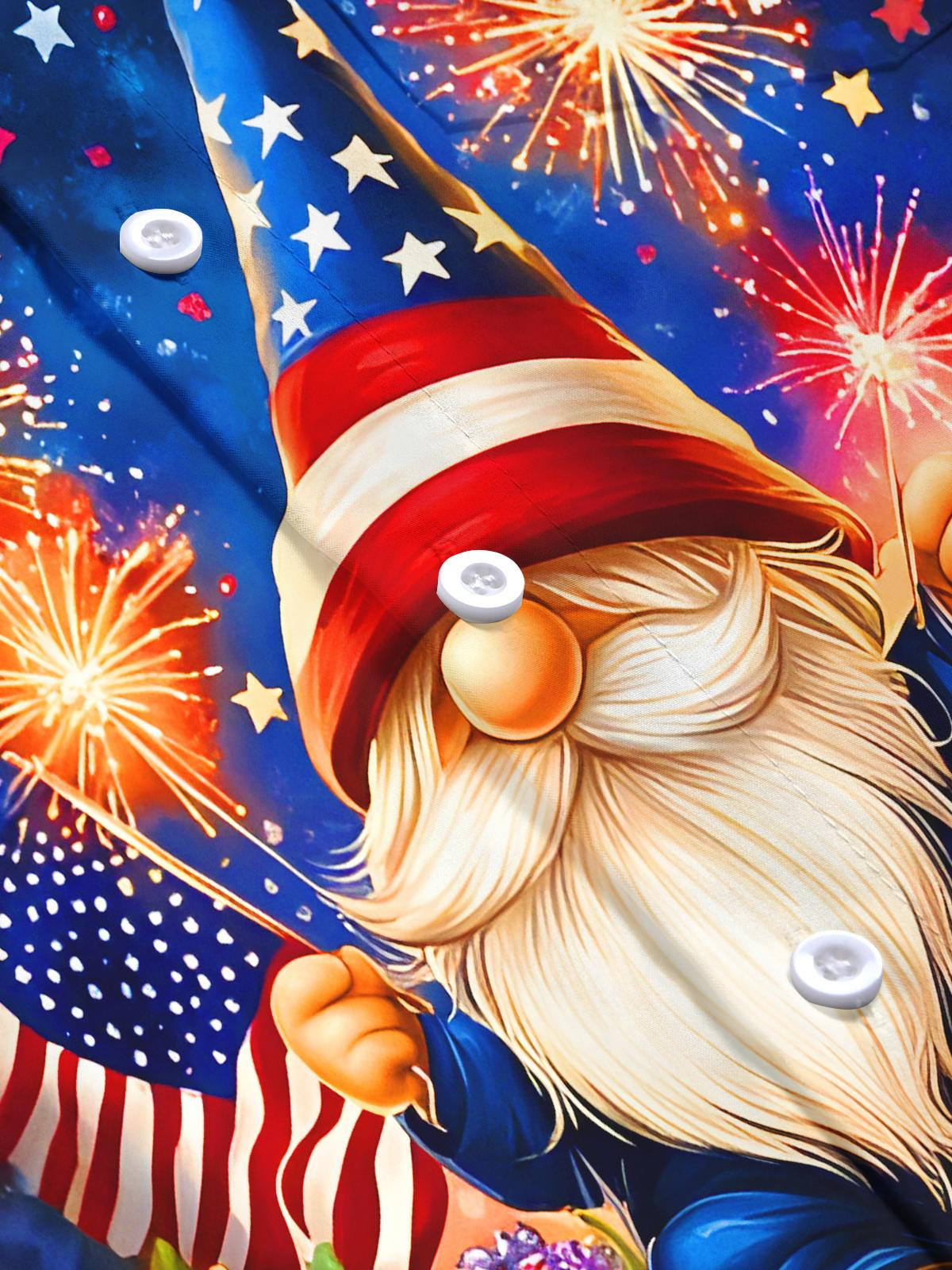 Fun Stars Flags Dwarf Setting Off Fireworks Men's Pocket Long Sleeve Shirts