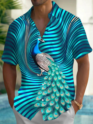 men's peacock print shirt front view