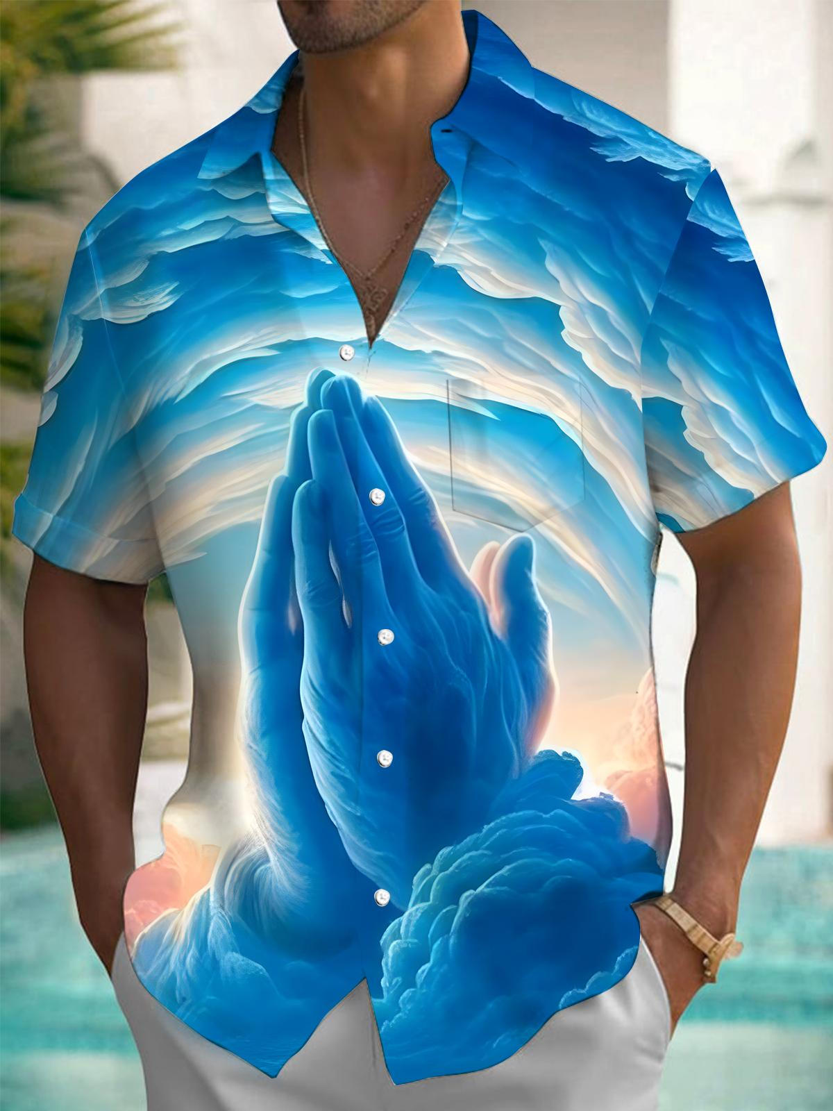 Religious Art Print Men's Pocket Short Sleeve Shirts