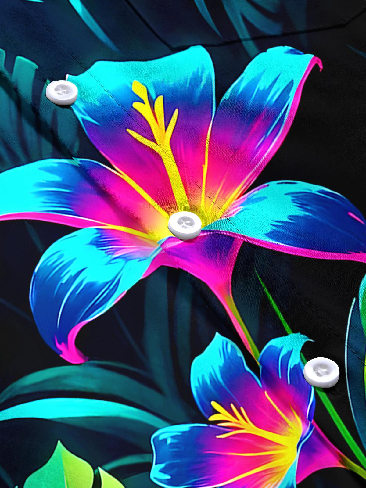 Hawaiian Floral Leaf Men's Pocket Short Sleeve Shirts