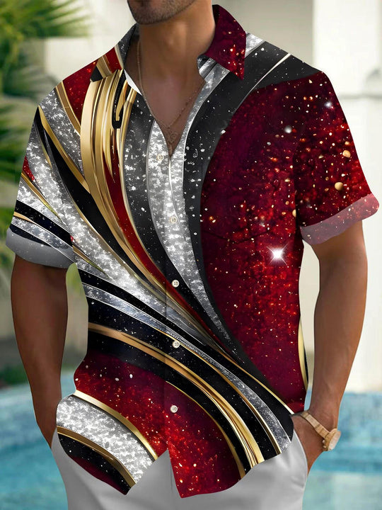 men's abstract print short sleeve shirt front view