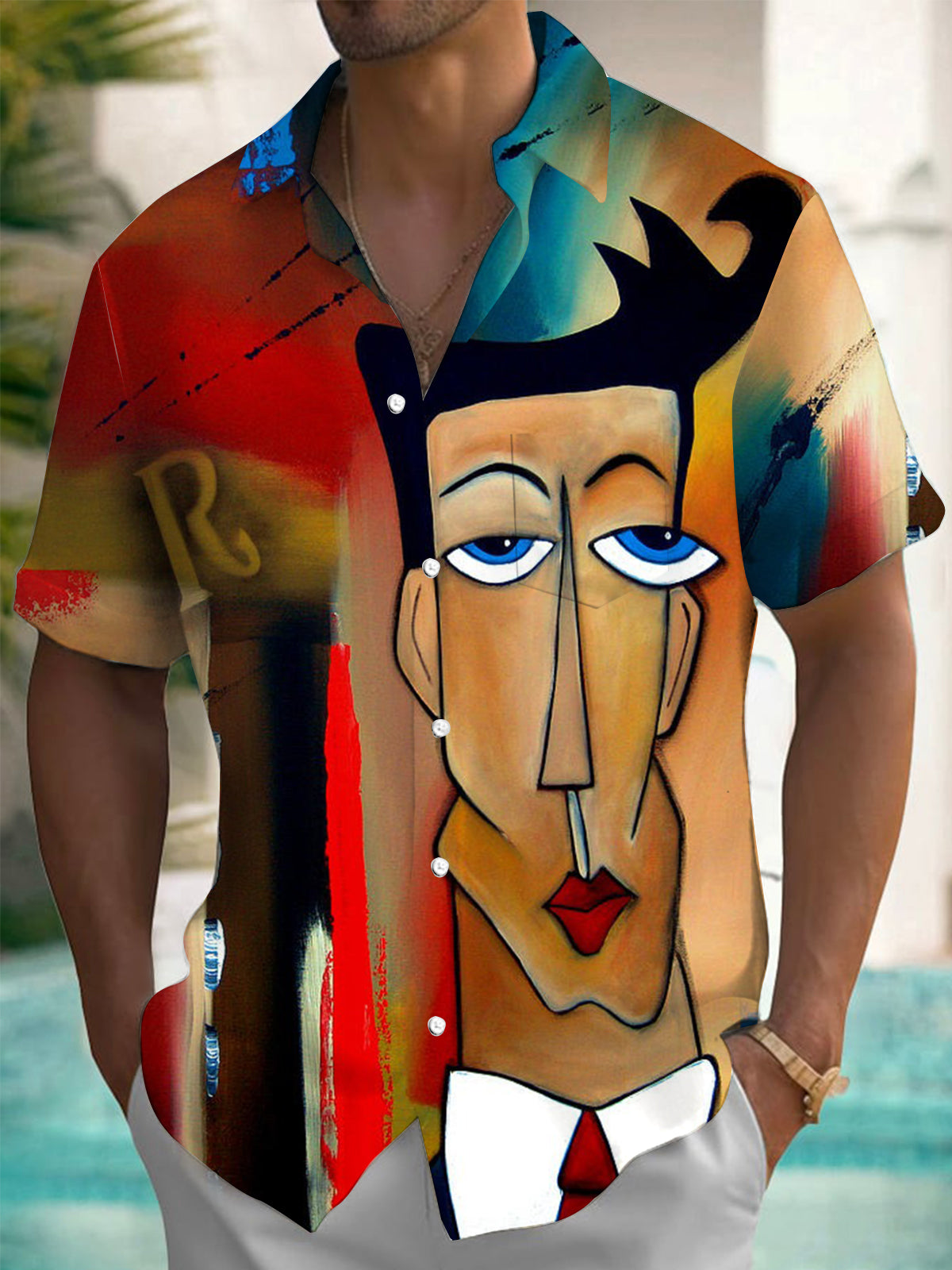 Abstract Art Print Men's Pocket Short Sleeve Shirts