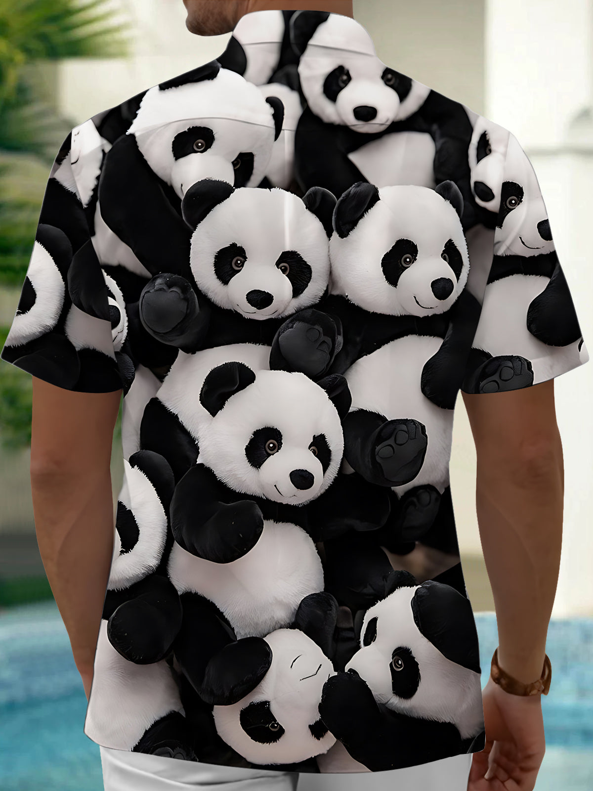 Panda Print Men's Pocket Short Sleeve Shirts