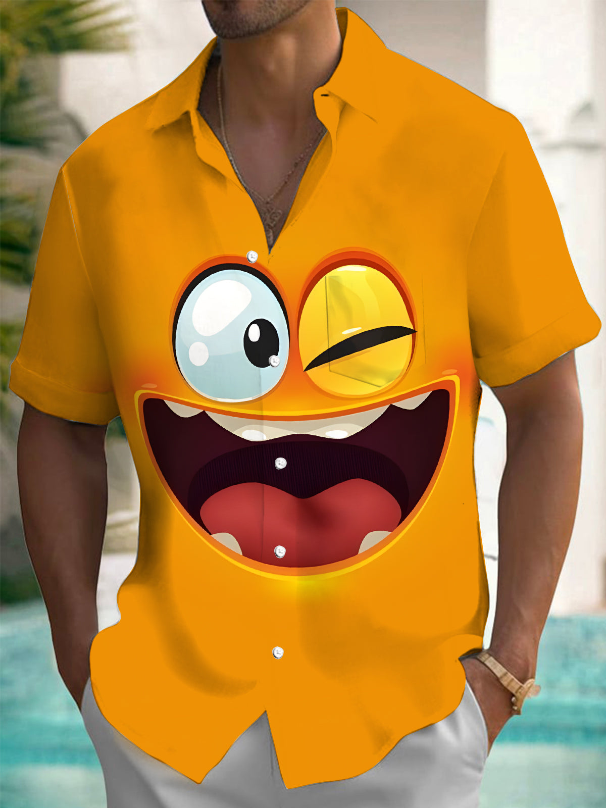 Funny Print Men's Pocket Short Sleeve Shirts