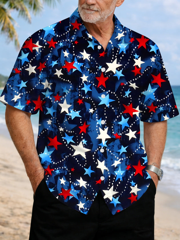 Independence Day Star Print Men's Pocket Short Sleeve Shirts
