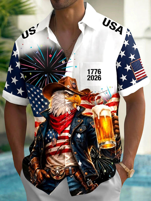 Independence Eagle Beer Men's Pocket Short Sleeve Shirts