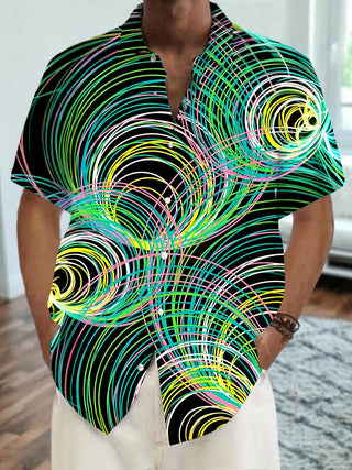 men's geometry circle short sleeve shirt front view