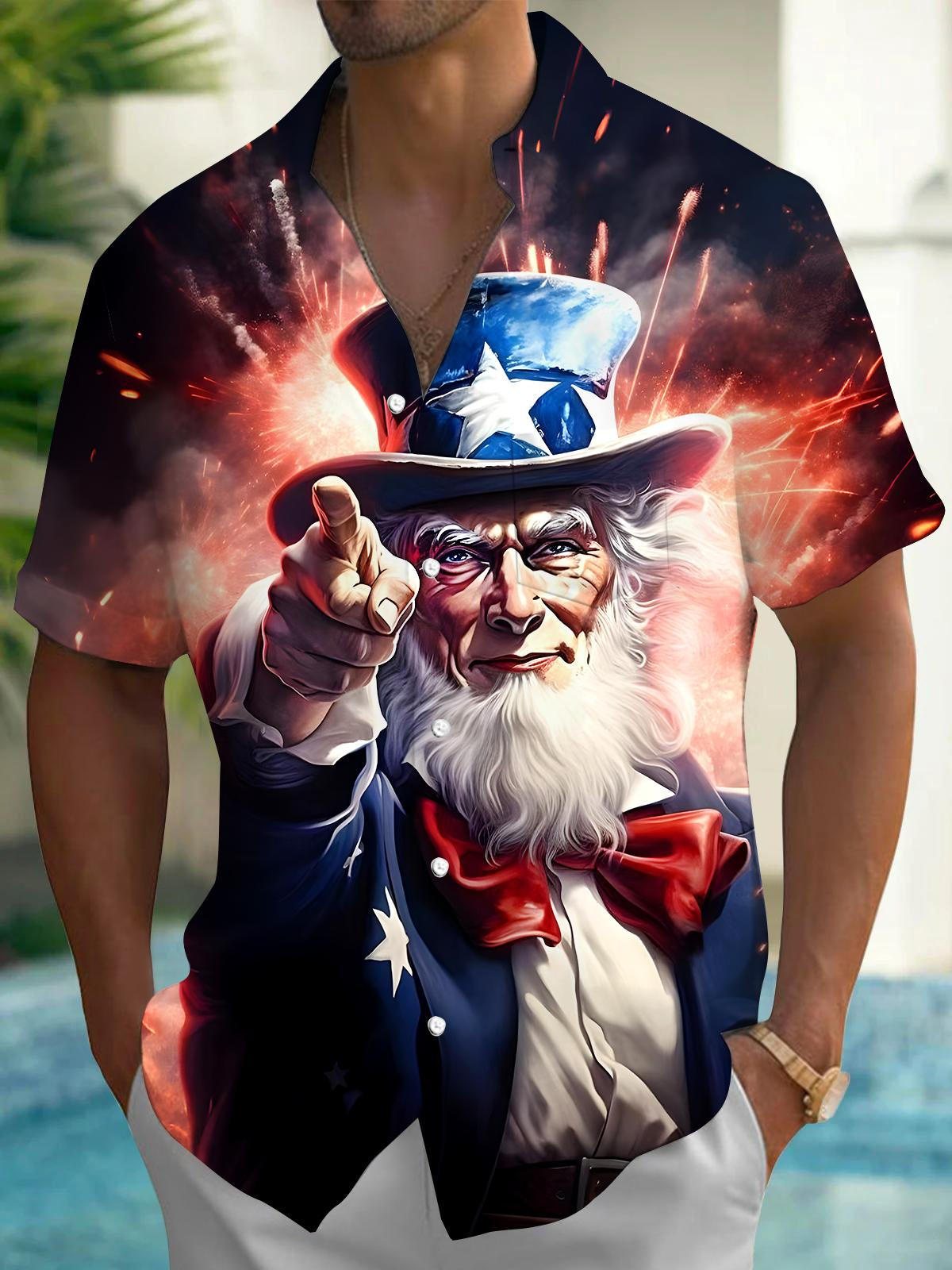 men's American flag print shirt front view Independence Day
