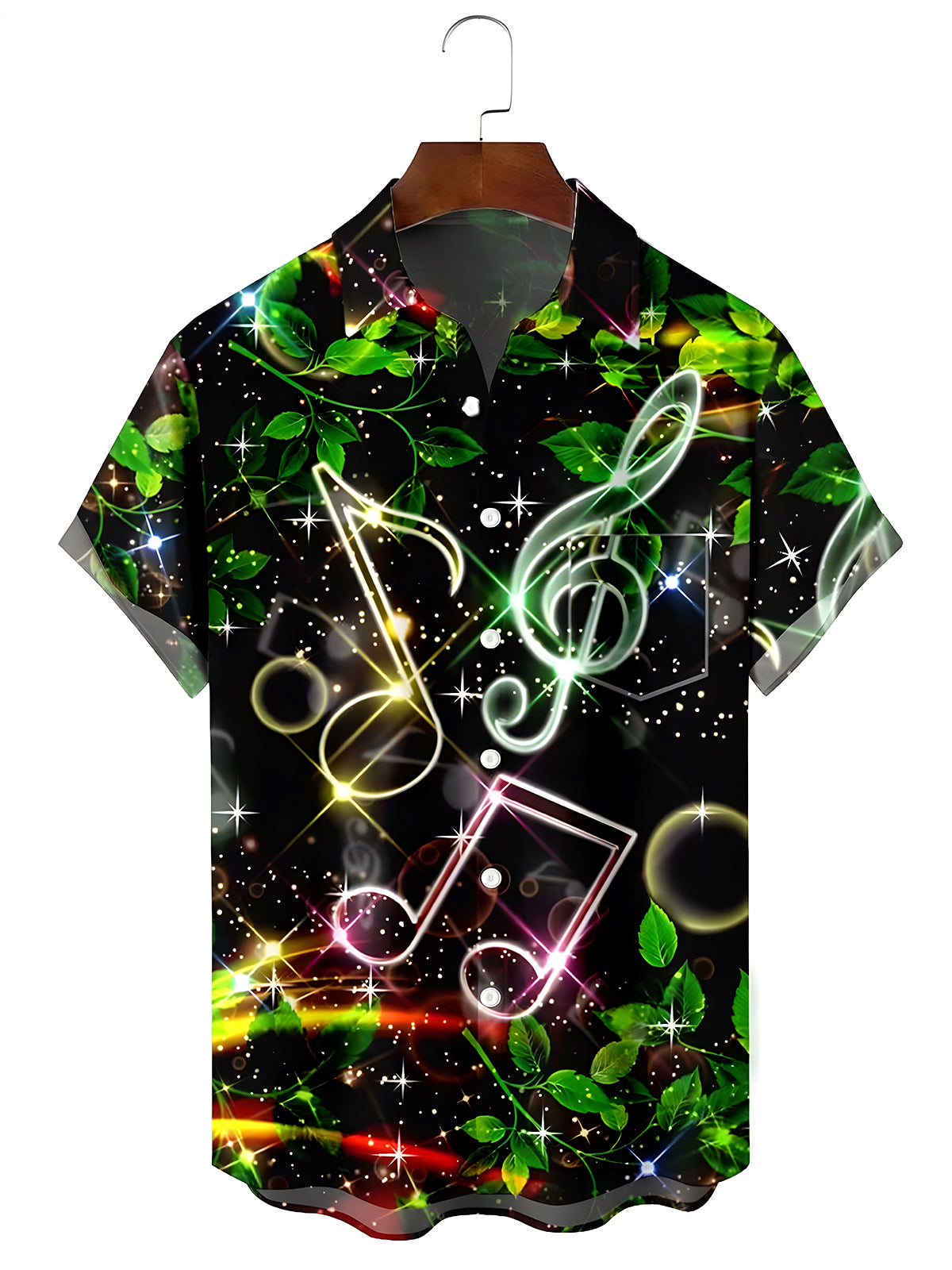 Musical Note Leaf Men's Pocket Short Sleeve Shirts